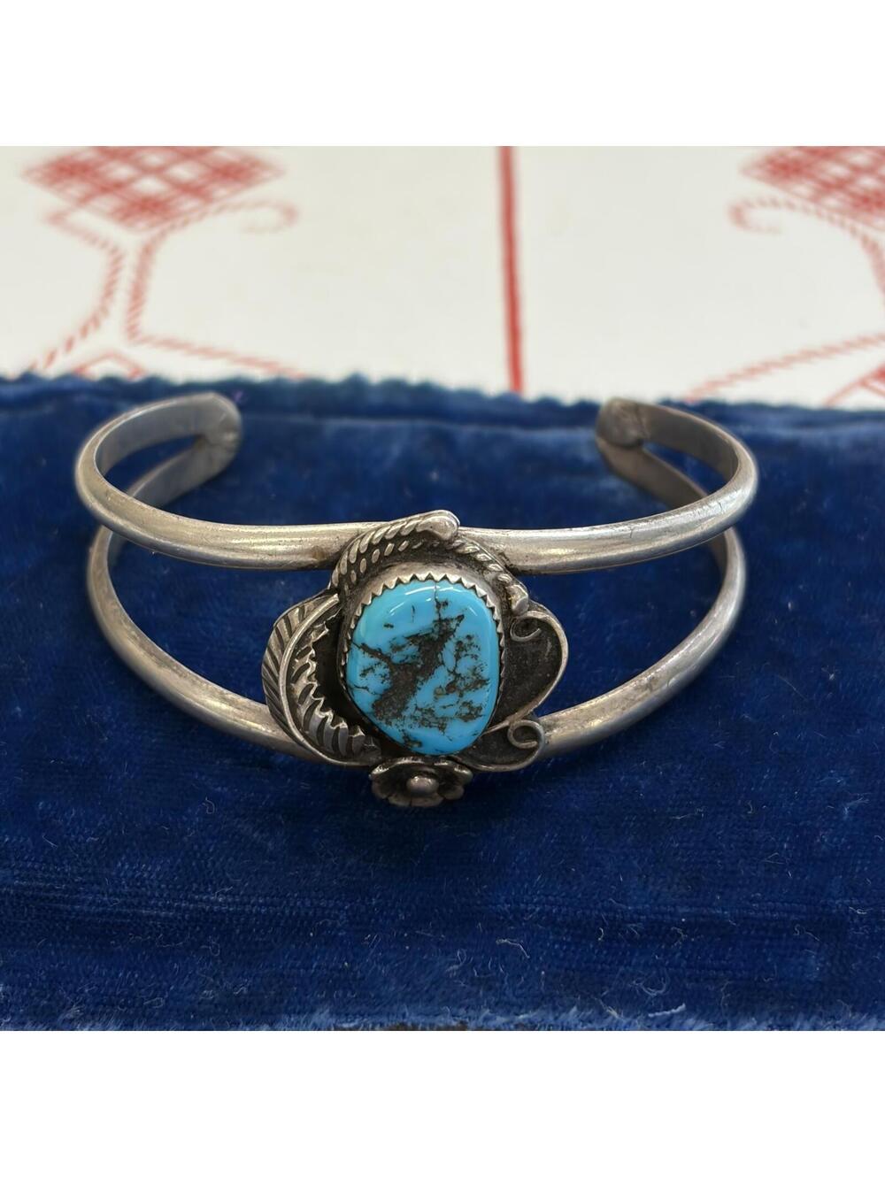 Navajo JJ turquoise sterling cuff vintage 1960s